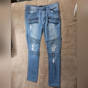 Waimea Men's 32x31 Skinny Fit Distressed Rip Torn Designer Trendy Embroidered
